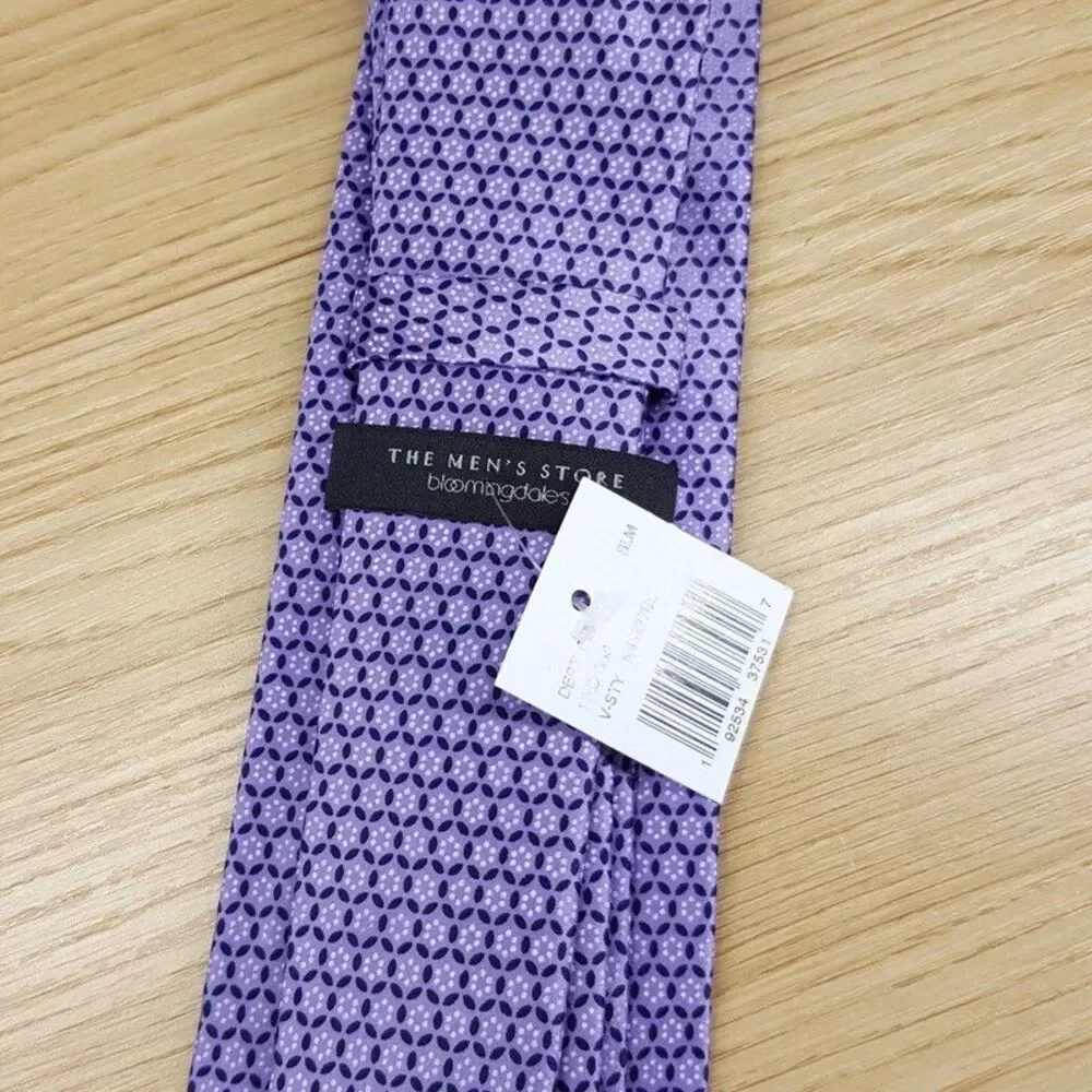BLOOMINGDALES MENS STORE Neck Tie Purple Micro Print Circle Geometric 100% Silk
